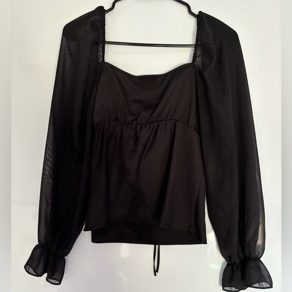 Topshop Black Ruched Ruffled Blouse - Picture 3 of 3